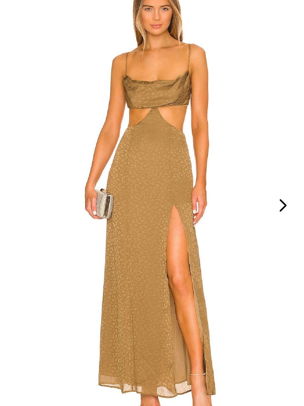 NWT Lovers + Friends Jamey Cutout Cowl Neck Maxi Dress Gold Leopard Size Medium
